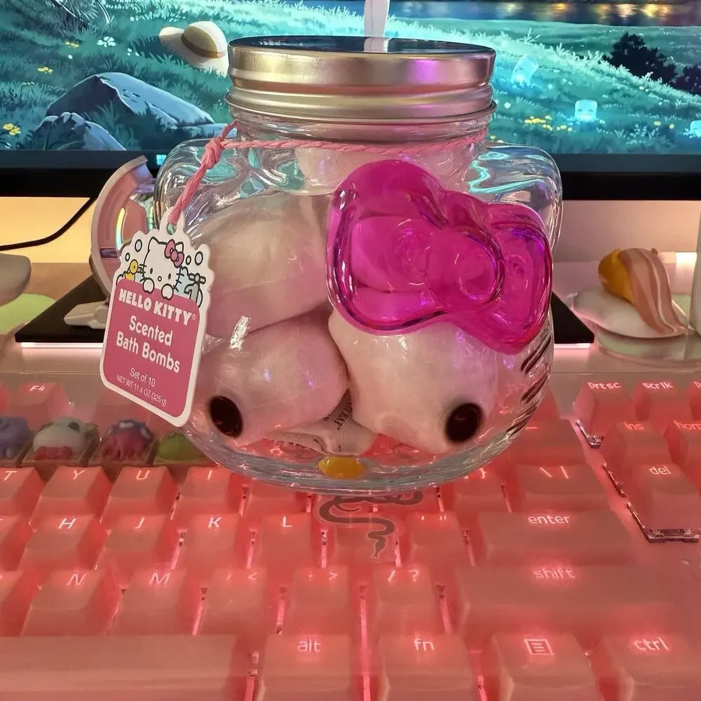 Hello Kitty Bath Bombs 10pc Glass Jar Lid Scented Strawberry 2025 Sanrio READ